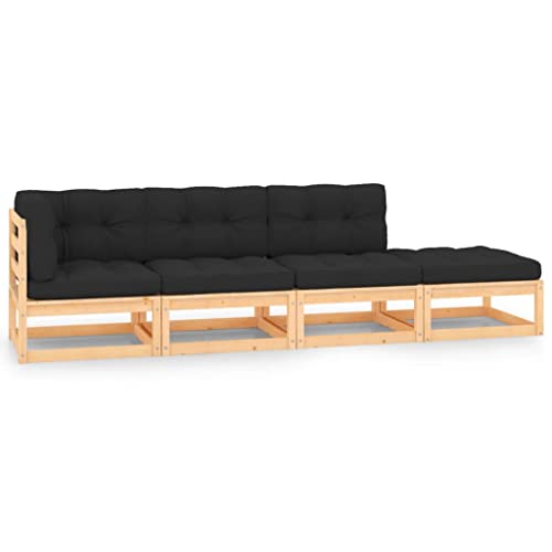 Qnhdfrt Garten Lounge Set aus Kiefernholz mit Kissen 70 x 70 cm Ecksofa und Hocker Anthrazit Robustes Outdoor Möbelset für Terrasse Balkon und Gartenbereich von Qnhdfrt