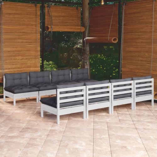 Qnhdfrt Garten Lounge Set aus Kiefernholz mit Kissen Weiß Anthrazit 63 5 cm Sitzgruppe Outdoor Modular Kombinierbar für Terrasse Balkon Garten von Qnhdfrt