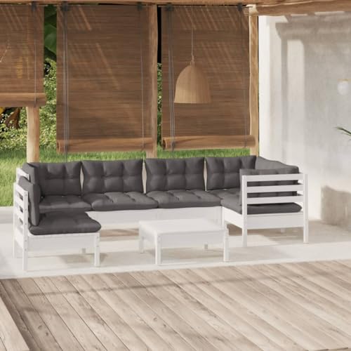Qnhdfrt Garten Lounge Set aus Kiefernholz mit Kissen Weiß Outdoor Sitzgruppe Eck Sofa Hocker Tisch für Terrasse Balkon Garten von Qnhdfrt