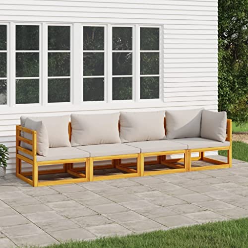Qnhdfrt Garten Lounge Set aus Massivholz Akazie mit Hellgrauen Kissen Modulares Ecksofa und Mittelsofa für Terrasse Balkon und Gartenbereich von Qnhdfrt