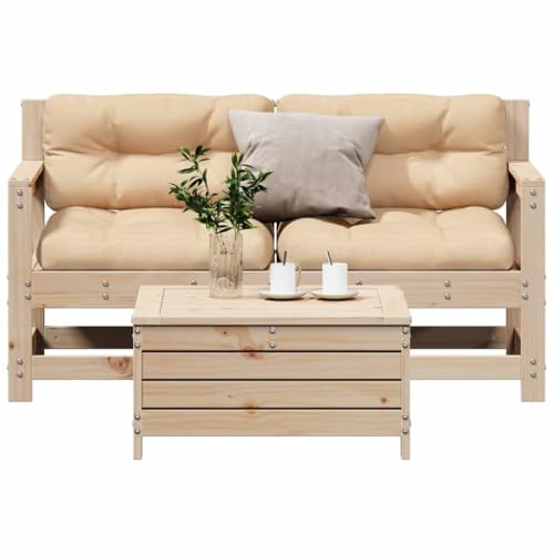 Qnhdfrt Garten Lounge Set aus Massivholz Kiefer 3 teilig mit Kissen Outdoor Sitzgruppe für Terrasse Balkon und Garten von Qnhdfrt