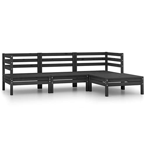 Qnhdfrt Garten Lounge Set aus Massivholz Kiefer Schwarz 4 teilig Eck Sofa und Hocker für Terrasse Balkon oder Garten mit Witterungsbeständigem Design von Qnhdfrt