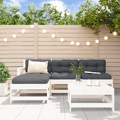 Qnhdfrt Garten Lounge Set aus Massivholz Kiefer Weiß 5 teilig Eck Sofa Hocker Tisch für Terrasse Balkon Garten von Qnhdfrt
