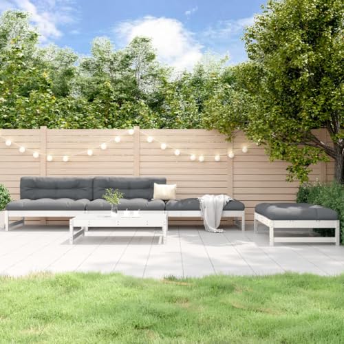 Qnhdfrt Garten Lounge Set aus Massivholz Kiefer Weiß 5 teilig Modulares Sofa Set mit Hocker für Terrasse Balkon und Garten von Qnhdfrt