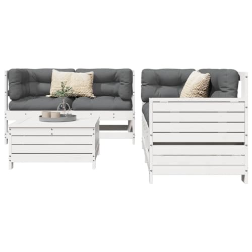 Qnhdfrt Garten Lounge Set aus Massivholz Kiefer Weiß 5 teilig mit Latten Design Klapptisch und Fußhocker Robustes Outdoor Möbelset für Terrasse Balkon und Garten von Qnhdfrt
