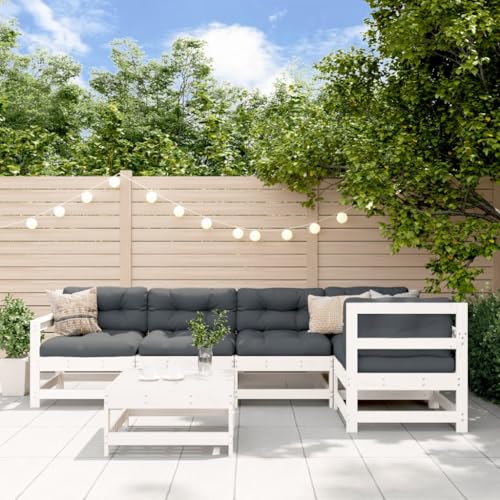 Qnhdfrt Garten Lounge Set aus Massivholz Kiefer Weiß 6 teilig Modulares Design mit Eck Sofa Hocker und Couchtisch für Terrasse Balkon und Garten von Qnhdfrt
