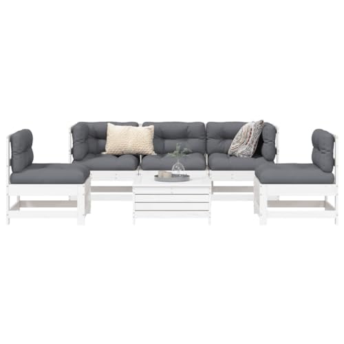 Qnhdfrt Garten Lounge Set aus Massivholz Kiefer Weiß 6 teilig mit Latten Design Ecksofa Mittelsofa und Fußhocker für Terrasse Balkon Garten von Qnhdfrt