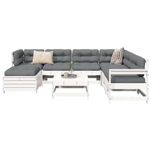Qnhdfrt Garten Lounge Set aus Massivholz Kiefer Weiß 8 teilig Modulares Sofa Set mit Eck und Mittelteil Sitzgruppe Outdoor für Terrasse Balkon Garten von Qnhdfrt