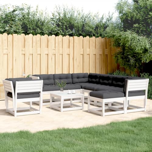 Qnhdfrt Garten Lounge Set aus Massivholz Kiefer Weiß mit Polsterkissen Anthrazit 8 teilig Modulares Design für Terrasse Garten und Balkon von Qnhdfrt