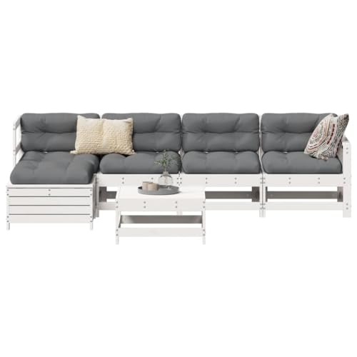 Qnhdfrt Garten Lounge Set aus Massivholz Weiß 6 teilig Kiefer Modulares Sofaset mit Eck und Mittelteil Sitzgruppe Outdoor für Terrasse Balkon und Garten von Qnhdfrt