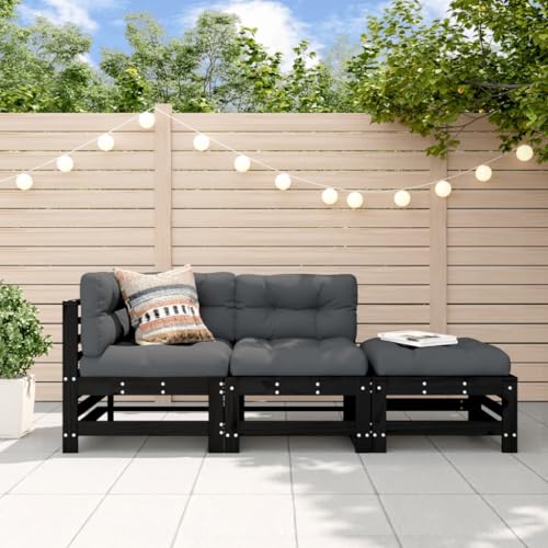Qnhdfrt Garten-Lounge-Set aus massivem Kiefernholz Schwarz 3-TLG. Outdoor Sofa Set mit Ecksofa und Hocker für Garten, Terrasse oder Balkon von Qnhdfrt