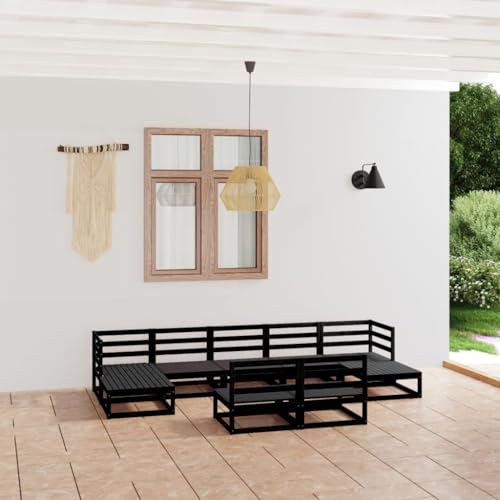 Qnhdfrt Garten Lounge Set aus massivem Kiefernholz Schwarz 9 teilig mit Tisch und Hocker Modulares Design Robust für Terrasse Balkon und Garten von Qnhdfrt