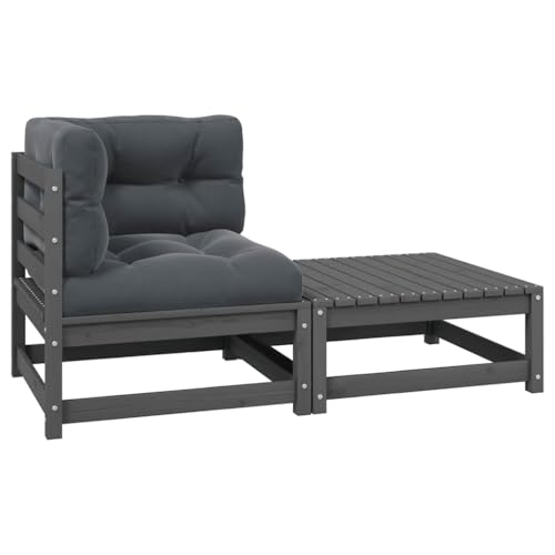 Qnhdfrt Garten Lounge Set aus massivem Kiefernholz mit Kissen Grau Anthrazit - Robustes 2-TLG. Ecksofa und Hocker für Balkon Terrasse oder Garten von Qnhdfrt