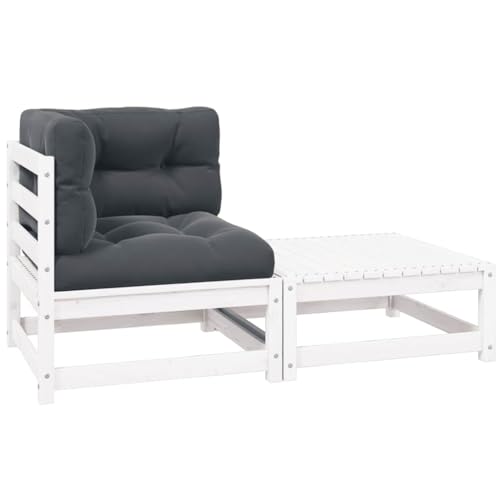 Qnhdfrt Garten Lounge Set aus massivem Kiefernholz mit Kissen Weiß Anthrazit - Robustes 2-TLG. Ecksofa für Balkon Terrasse und Garten von Qnhdfrt
