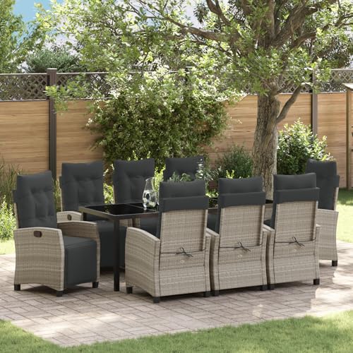Qnhdfrt Garten Loungesessel Set 5-teilig Hellgrau aus Synthetischem Poly-Rattan Verstellbare Liegebänke mit Dicker Polsterung für Outdoor Einsatz Terrasse Balkon von Qnhdfrt