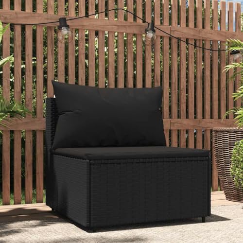 Qnhdfrt Garten Mittelsofa Schwarz Modernes PE Rattan Sofa mit Kissen Wetterfest und Stabil für Balkon Garten oder Terrasse Modulares Design für Flexible Nutzung von Qnhdfrt