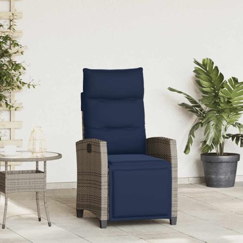 Qnhdfrt Garten-Relaxsessel klappbar Grau Poly Rattan verstellbare Rückenlehne ab 65 cm Breite Beistelltisch faltbar Langlebig für Balkon Terrasse Camping von Qnhdfrt