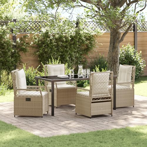 Qnhdfrt Garten Set Poly Rattan 4 Stühle mit Tisch Beige Outdoor Möbel für Terrasse Balkon und Garten Modernes Design Strapazierfähig und Pflegeleicht von Qnhdfrt