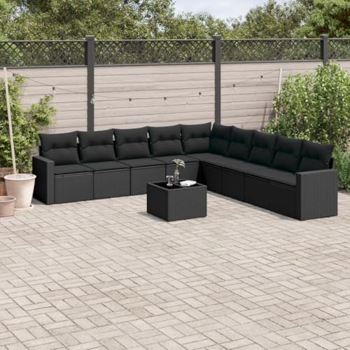 Qnhdfrt Garten Sofa Garnitur 10 TLG. Schwarz PE Rattan Outdoor Lounge Set mit Kissen und Stauraum Modulares Design für Terrasse Balkon Garten von Qnhdfrt