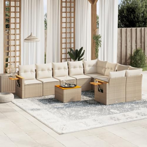 Qnhdfrt Garten Sofa Garnitur 10 teilig Beige PE Rattan Lounge Set mit Stauraum und Klapptisch für Terrasse Garten und Balkon Qnhdfrt Garten Sofa Garnitur 10 teilig Beige PE Rattan Lounge Set mit Stauraum und Klapptisch für Terrasse Garten und Balkon von Qnhdfrt