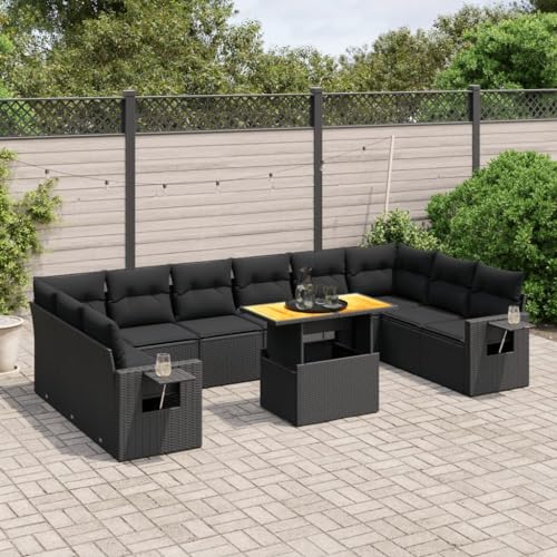 Qnhdfrt Garten Sofa Garnitur 11 teilig Schwarz PE Rattan Outdoor Möbel Set mit Kissen und Klapptisch für Terrasse Garten Balkon von Qnhdfrt
