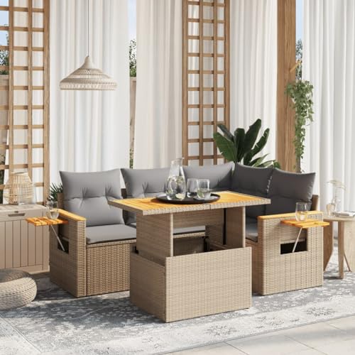 Qnhdfrt Garten Sofa Garnitur 5 TLG Beige PE Rattan Outdoor Lounge Set mit Klapptisch und Kissen für Terrasse Garten Balkon Qnhdfrt Garten Sofa Garnitur 5 TLG Beige PE Rattan Outdoor Lounge Set mit Klapptisch und Kissen für Terrasse Garten Balkon von Qnhdfrt