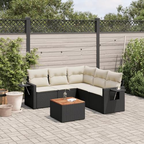 Qnhdfrt Garten Sofa Garnitur 6 TLG Schwarz PE Rattan mit Kissen und Beistelltisch Modulares Design für Terrasse Balkon und Garten von Qnhdfrt