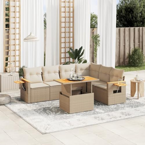 Qnhdfrt Garten Sofa Garnitur 7 teilig Beige PE Rattan Lounge Set mit Klapptisch und Kissen für Terrasse Garten Balkon Qnhdfrt Garten Sofa Garnitur 7 teilig Beige PE Rattan Lounge Set mit Klapptisch und Kissen für Terrasse Garten Balkon von Qnhdfrt
