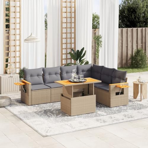 Qnhdfrt Garten Sofa Garnitur 7 teilig Poly Rattan Beige mit Kissen und Klapptisch für Terrasse Balkon Garten Qnhdfrt Garten Sofa Garnitur 7 teilig Poly Rattan Beige mit Kissen und Klapptisch für Terrasse Balkon Garten von Qnhdfrt
