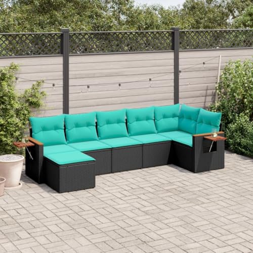 Qnhdfrt Garten Sofa Garnitur 7 teilig Schwarz PE Rattan Sitzgruppe Outdoor mit Kissen Lounge Set für Terrasse Garten Balkon von Qnhdfrt