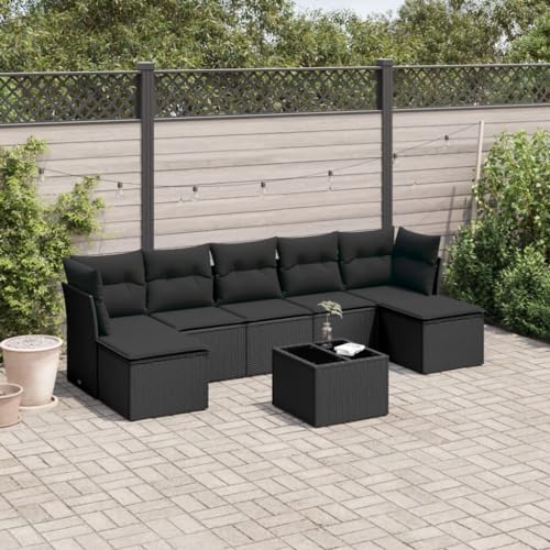 Qnhdfrt Garten Sofa Garnitur 8 TLG Schwarz PE Rattan Lounge Set mit Glas Tisch und Kissen für Terrasse Garten Balkon Qnhdfrt Garten Sofa Garnitur 8 TLG Schwarz PE Rattan Lounge Set mit Glas Tisch und Kissen für Terrasse Garten Balkon von Qnhdfrt