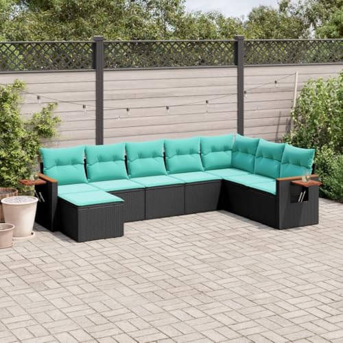 Qnhdfrt Garten Sofa Garnitur 8 teilig PE Rattan Schwarz Blau Modulares Design mit Klapptisch und Kissen für Terrasse Garten Balkon von Qnhdfrt