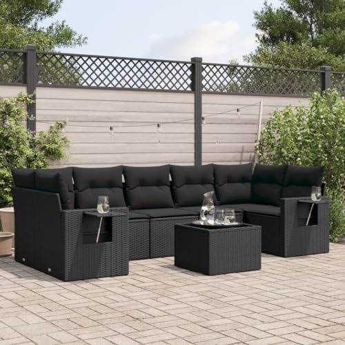 Qnhdfrt Garten Sofa Garnitur 8 teilig Schwarz PE Rattan mit Glas Tisch und Kissen für Terrasse Balkon Garten Qnhdfrt Garten Sofa Garnitur 8 teilig Schwarz PE Rattan mit Glas Tisch und Kissen für Terrasse Balkon Garten von Qnhdfrt