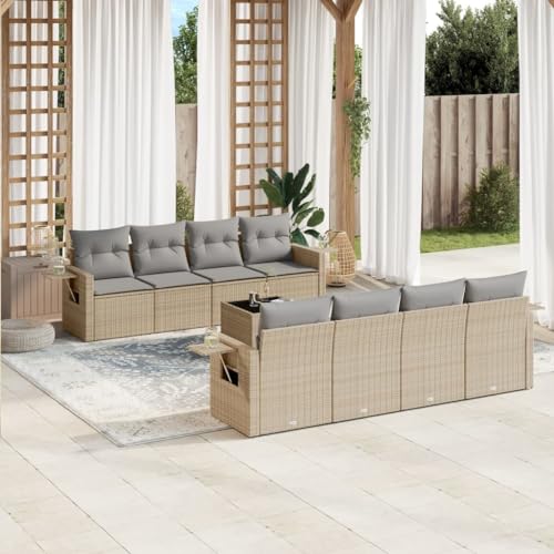 Qnhdfrt Garten Sofa Garnitur 9 teilig Beige PE Rattan Lounge Set mit Kissen Stauraum und Klapptisch für Terrasse Garten Balkon von Qnhdfrt