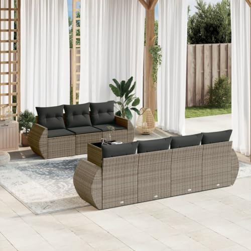 Qnhdfrt Garten Sofa Garnitur Grau 8 teilig PE Rattan mit Glas Tischplatte und Kissen Modulares Design für Terrasse Garten und Balkon von Qnhdfrt