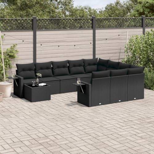 Qnhdfrt Garten Sofa Garnitur Schwarz 11 TLG PE Rattan Lounge Set mit Kissen Stauraum und Beistelltisch für Terrasse Garten und Balkon von Qnhdfrt