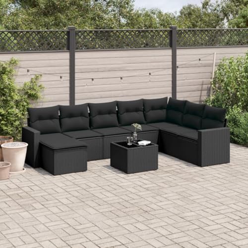 Qnhdfrt Garten Sofa Garnitur Schwarz 9 teilig PE Rattan Lounge Set mit Kissen und Glas Tisch für Terrasse Garten Balkon Qnhdfrt Garten Sofa Garnitur Schwarz 9 teilig PE Rattan Lounge Set mit Kissen und Glas Tisch für Terrasse Garten Balkon von Qnhdfrt