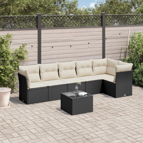 Qnhdfrt Garten Sofa Garnitur Set 3 Sitzer mit Eckelement und Glas Tisch PE Rattan Schwarz Cremeweiß Outdoor Möbel für Terrasse Garten Balkon Qnhdfrt Garten Sofa Garnitur Set 3 Sitzer mit Eckelement und Glas Tisch PE Rattan Schwarz Cremeweiß Outdoor Möbel für Terrasse Garten Balkon von Qnhdfrt