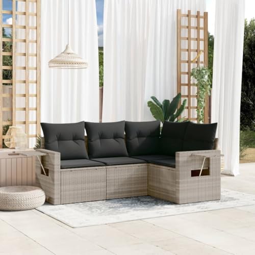 Qnhdfrt Garten Sofa Garnitur Set 4 TLG Hellgrau PE Rattan mit Kissen Stauraum und Klapptisch für Terrasse Garten Balkon Qnhdfrt Garten Sofa Garnitur Set 4 TLG Hellgrau PE Rattan mit Kissen Stauraum und Klapptisch für Terrasse Garten Balkon von Qnhdfrt