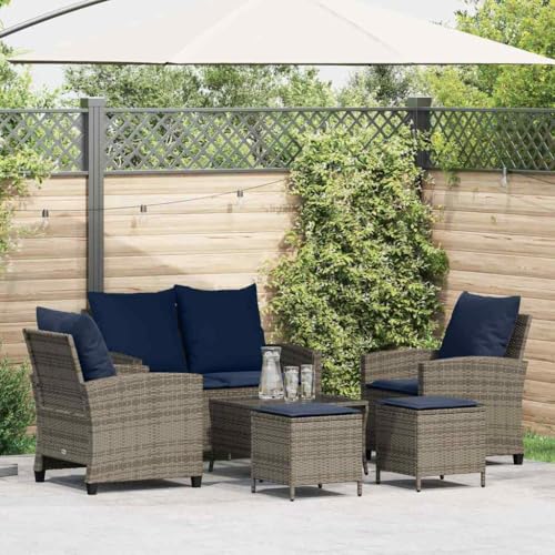 Qnhdfrt Garten Sofa Garnitur Set 6 teilig Grau PE Rattan mit Glas Tischplatte und Kissen für Terrasse Balkon Garten Qnhdfrt Garten Sofa Garnitur Set 6 teilig Grau PE Rattan mit Glas Tischplatte und Kissen für Terrasse Balkon Garten von Qnhdfrt