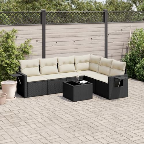 Qnhdfrt Garten Sofa Garnitur Set 7 teilig Schwarz PE Rattan Lounge Möbel mit Kissen für Terrasse Balkon Garten von Qnhdfrt