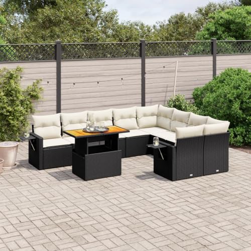 Qnhdfrt Garten Sofa Garnitur Set Schwarz PE Rattan 10 teilig mit Kissen und Klapptisch für Terrasse Balkon Garten von Qnhdfrt