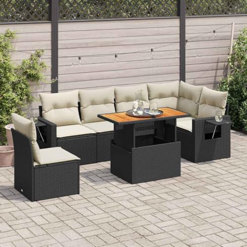 Qnhdfrt Garten Sofa Garnitur Set Schwarz PE Rattan 7 teilig mit Kissen und Stauraum für Terrasse Balkon Garten von Qnhdfrt