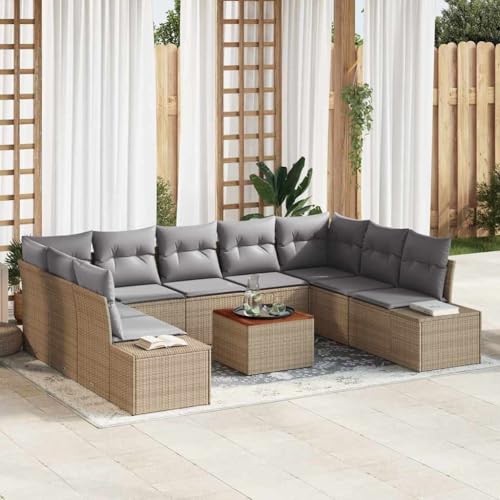 Qnhdfrt Garten Sofa Set 10 teilig Beige Hellgrau Modernes Design mit Stauraum und Gartentisch aus Poly Rattan und Akazienholz für Terrasse Garten und Balkon Qnhdfrt Garten Sofa Set 10 teilig Beige Hellgrau Modernes Design mit Stauraum und Gartentisch aus Poly Rattan und Akazienholz für Terrasse Garten und Balkon von Qnhdfrt