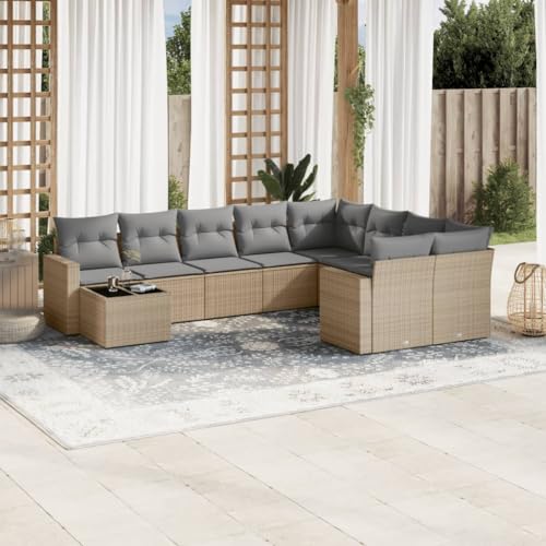 Qnhdfrt Garten Sofa Set 10 teilig Beige PE Rattan Lounge Set Outdoor mit Kissen und Glas Tisch für Terrasse Garten Balkon Qnhdfrt Garten Sofa Set 10 teilig Beige PE Rattan Lounge Set Outdoor mit Kissen und Glas Tisch für Terrasse Garten Balkon von Qnhdfrt