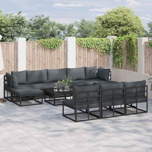 Qnhdfrt Garten Sofa Set 11 TLG Schwarz Modernes Outdoor Lounge Möbel Set aus Aluminium mit Kissen für Terrasse Balkon und Garten 70 x 70 x 32 cm von Qnhdfrt