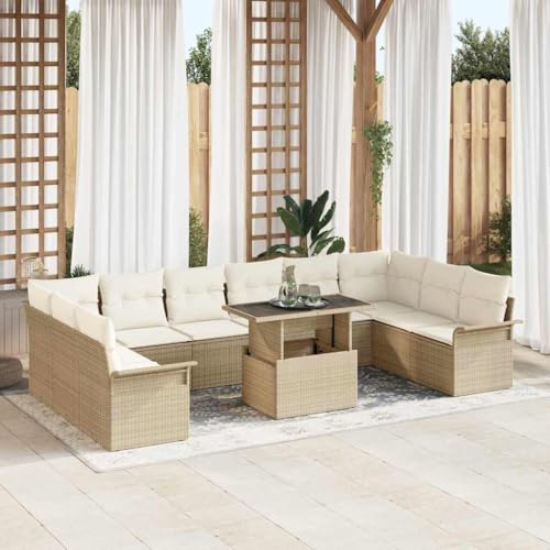 Qnhdfrt Garten Sofa Set 11 Teile Beige Poly Rattan Modernes Design Wetterfest mit Kissen und Glas Tisch für Garten Balkon Terrasse Qnhdfrt Garten Sofa Set 11 Teile Beige Poly Rattan Modernes Design Wetterfest mit Kissen und Glas Tisch für Garten Balkon Terrasse von Qnhdfrt