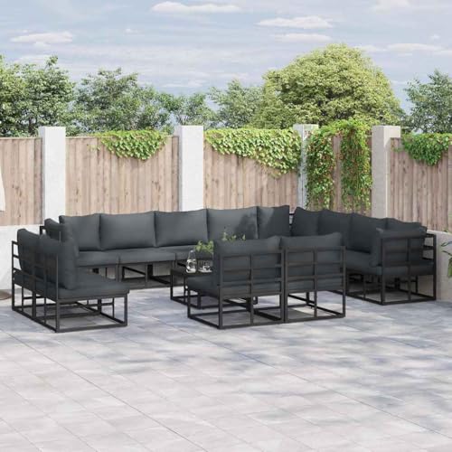 Qnhdfrt Garten Sofa Set 12 TLG Schwarz 353 x 283 x 71 cm Aluminium Modernes Design Langlebig & Wetterfest mit Anthrazit Kissen Modular für Terrasse Garten Lounge von Qnhdfrt