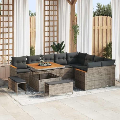 Qnhdfrt Garten Sofa Set 12 teilig Grau aus Poly Rattan mit Couchtisch Modulares Design Wetterfest für Terrasse Balkon und Garten Qnhdfrt Garten Sofa Set 12 teilig Grau aus Poly Rattan mit Couchtisch Modulares Design Wetterfest für Terrasse Balkon und Garten von Qnhdfrt