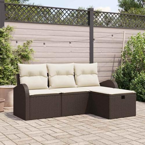 Qnhdfrt Garten Sofa Set 3 Sitzer Outdoor Rattan Möbel Set Braun Cremeweiß Modulares Design mit Wetterfesten Kissen für Terrasse Balkon Garten Lounge von Qnhdfrt